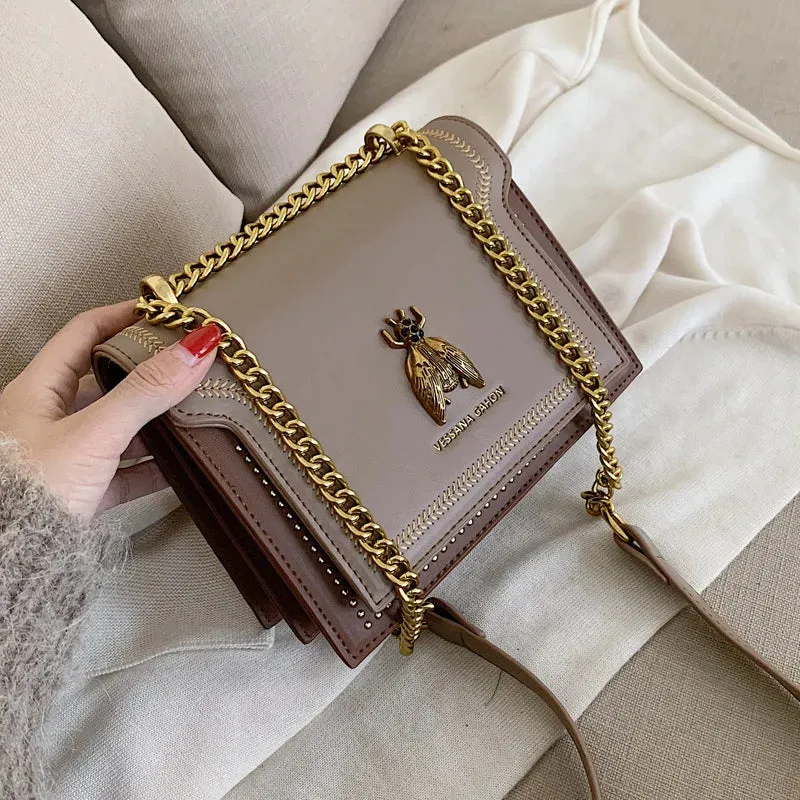 MAYTRENDS  -  Luxury Brand Women Handbag 2024 New Retro Bee Female Shoulder Bag Simple High Quality Leather Designer Crossbody Bags