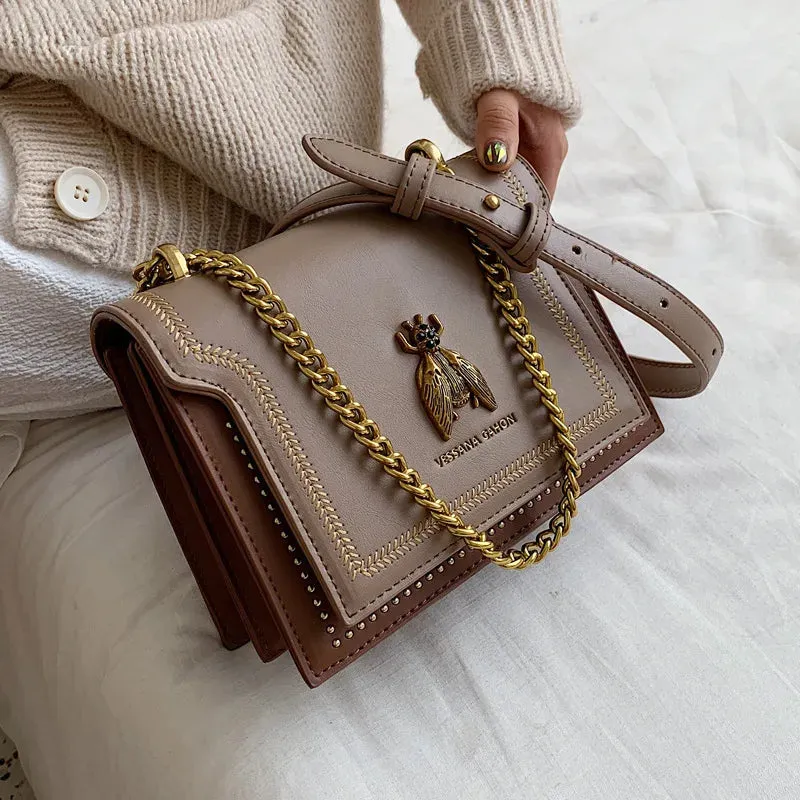 MAYTRENDS  -  Luxury Brand Women Handbag 2024 New Retro Bee Female Shoulder Bag Simple High Quality Leather Designer Crossbody Bags