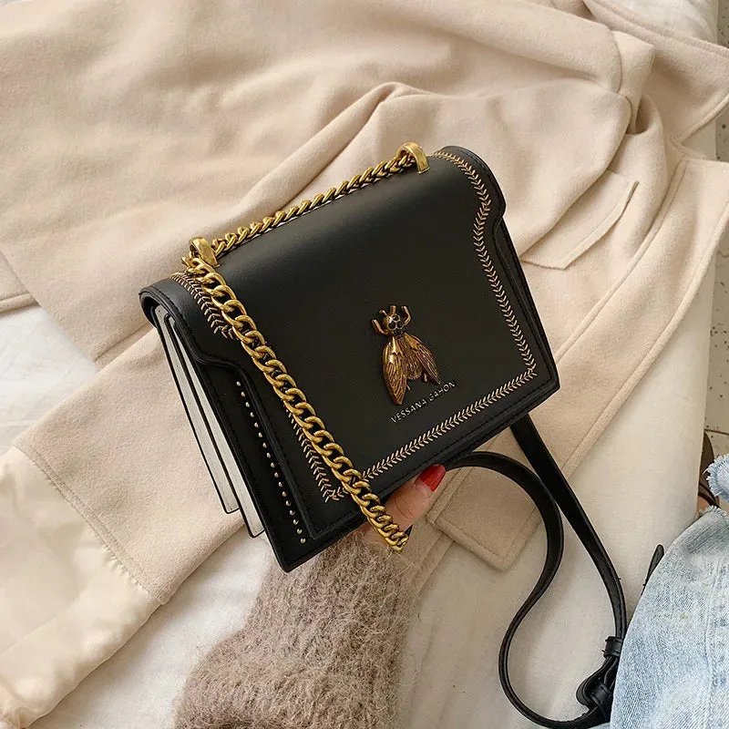 MAYTRENDS  -  Luxury Brand Women Handbag 2024 New Retro Bee Female Shoulder Bag Simple High Quality Leather Designer Crossbody Bags