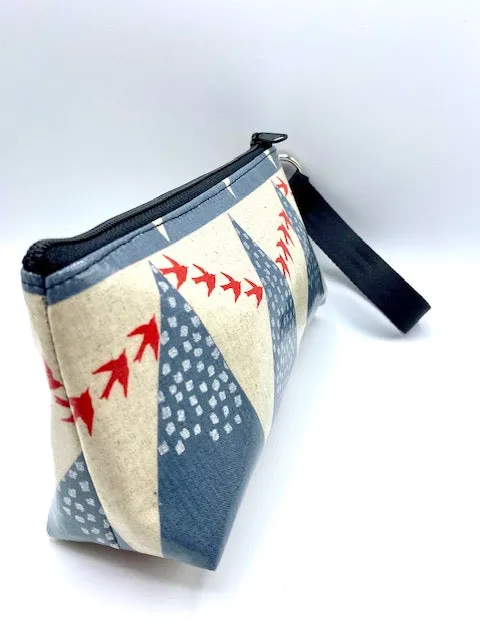 Medium Makeup Bag in gray birds in flight