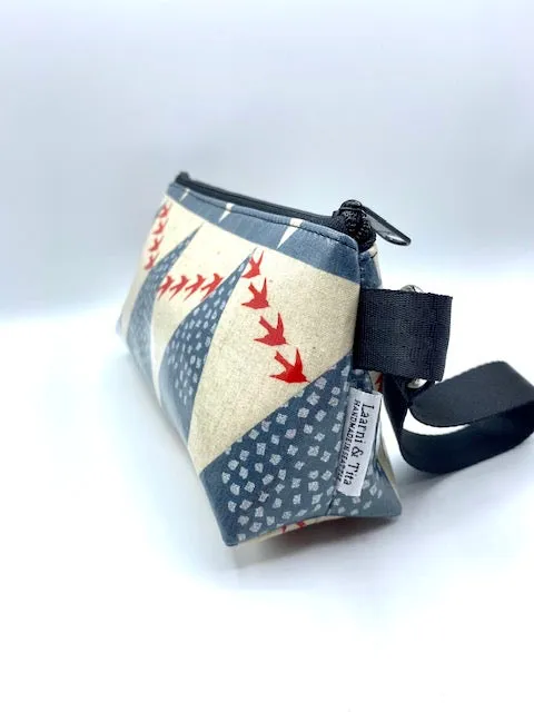 Medium Makeup Bag in gray birds in flight