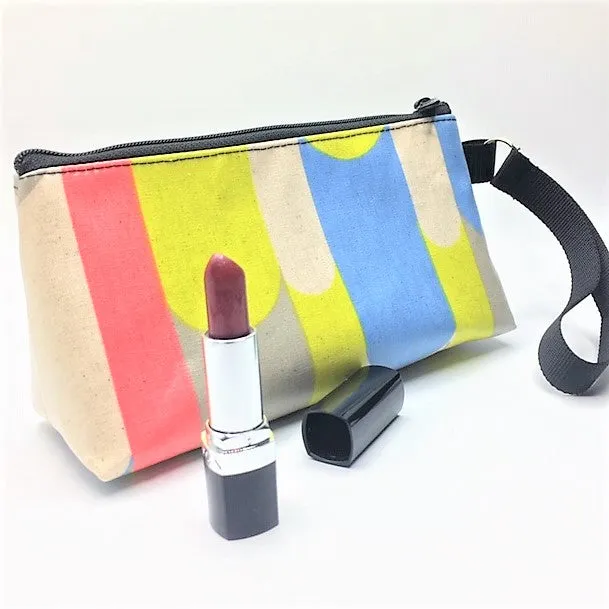 Medium Makeup Bag in Gray Blue and Yellow