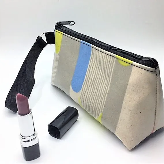 Medium Makeup Bag in Gray Blue and Yellow
