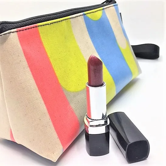Medium Makeup Bag in Gray Blue and Yellow