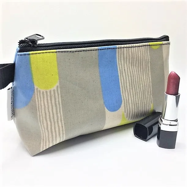 Medium Makeup Bag in Gray Blue and Yellow