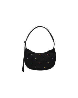 MEDIUM NYLON CRESCENT BAG EMBROIDERED HEARTS
