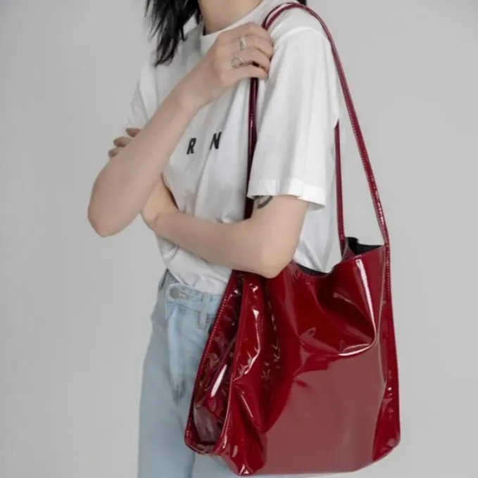 Mela Patent Leather Look Shopper Totes
