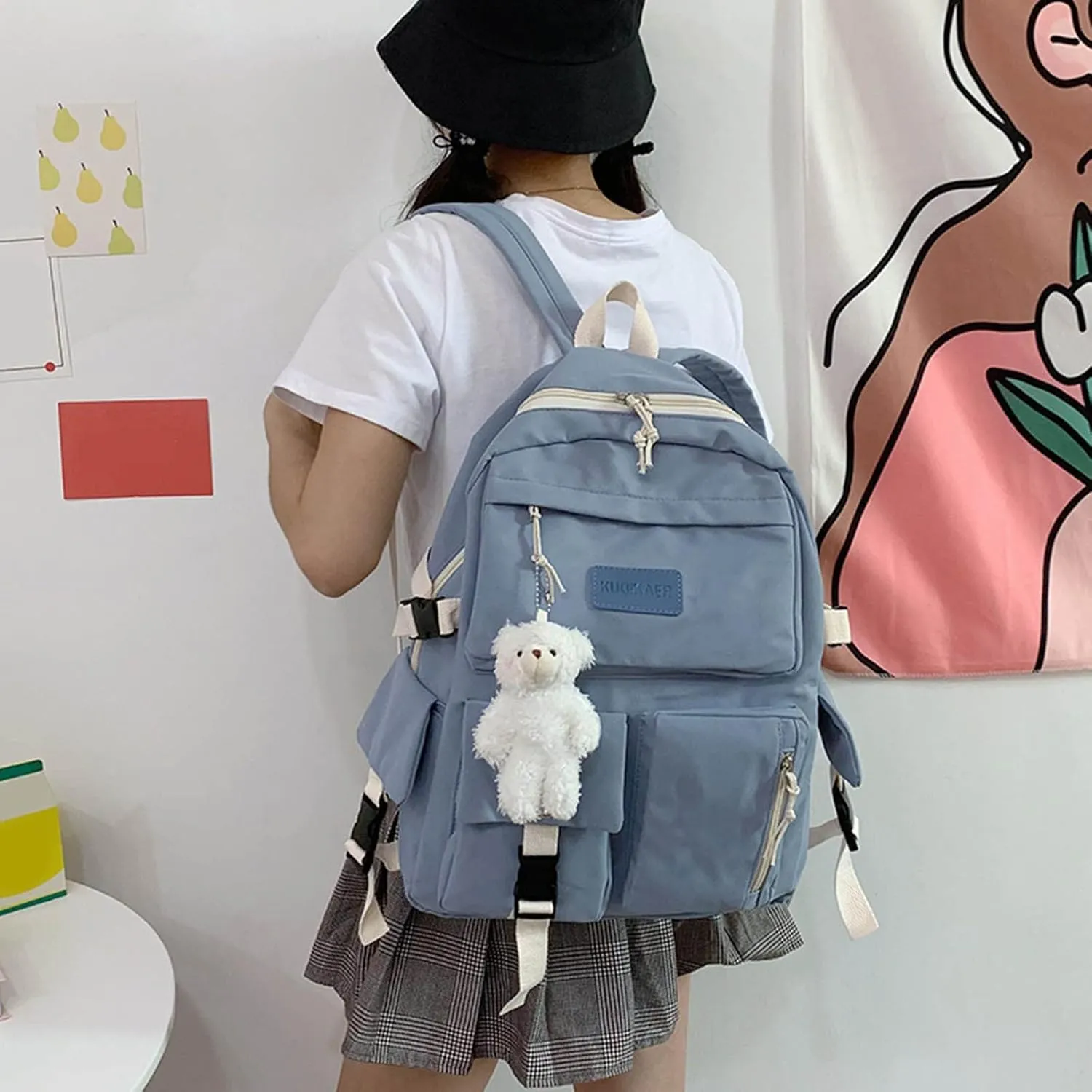 Men And Women Adult Fashion Nylon Zipper Large Capacity Student Backpack Womens Satchel Backpack (Blue, One Size)