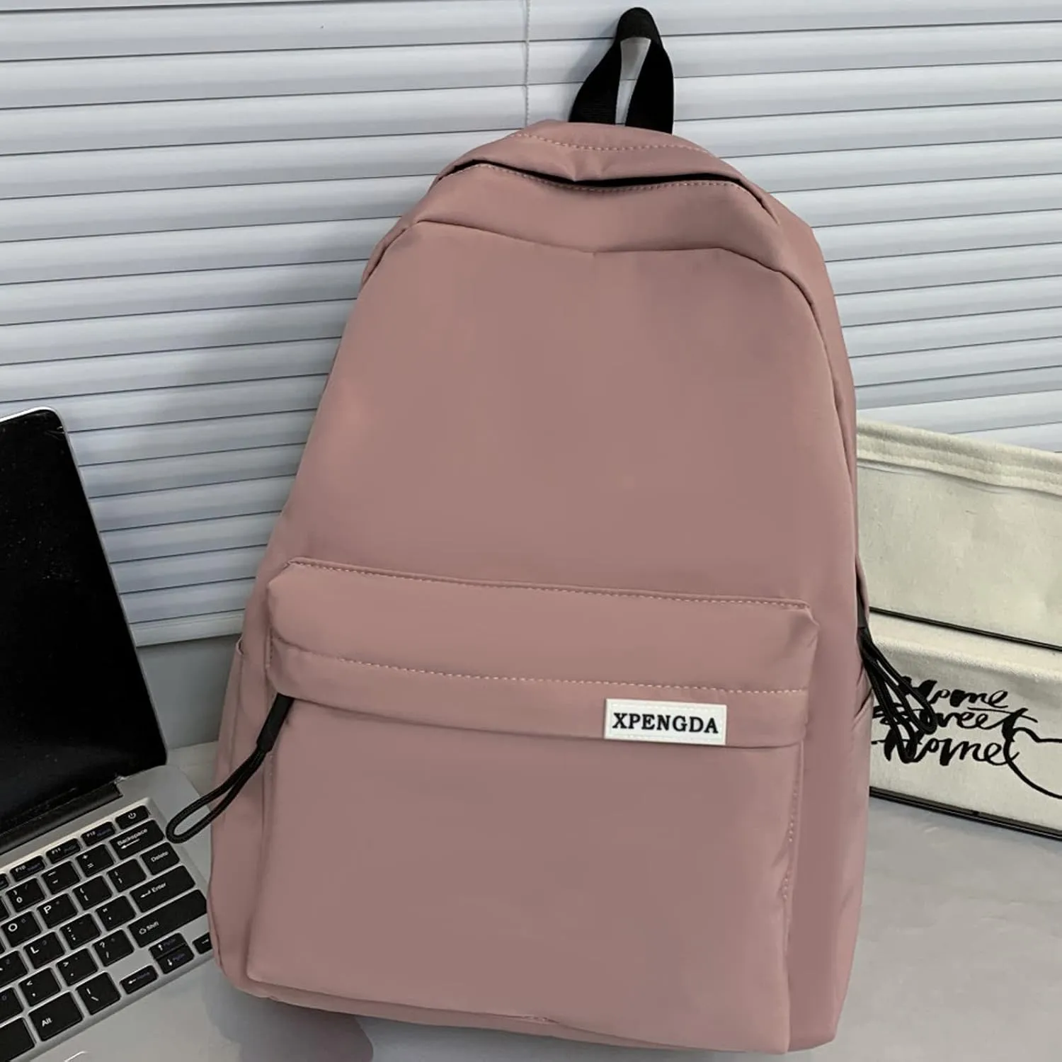 Men And Women Adult Fashion Solid Color Nylon Zipper Simple Large Capacity Student Backpack Retro Backpack (One Size)