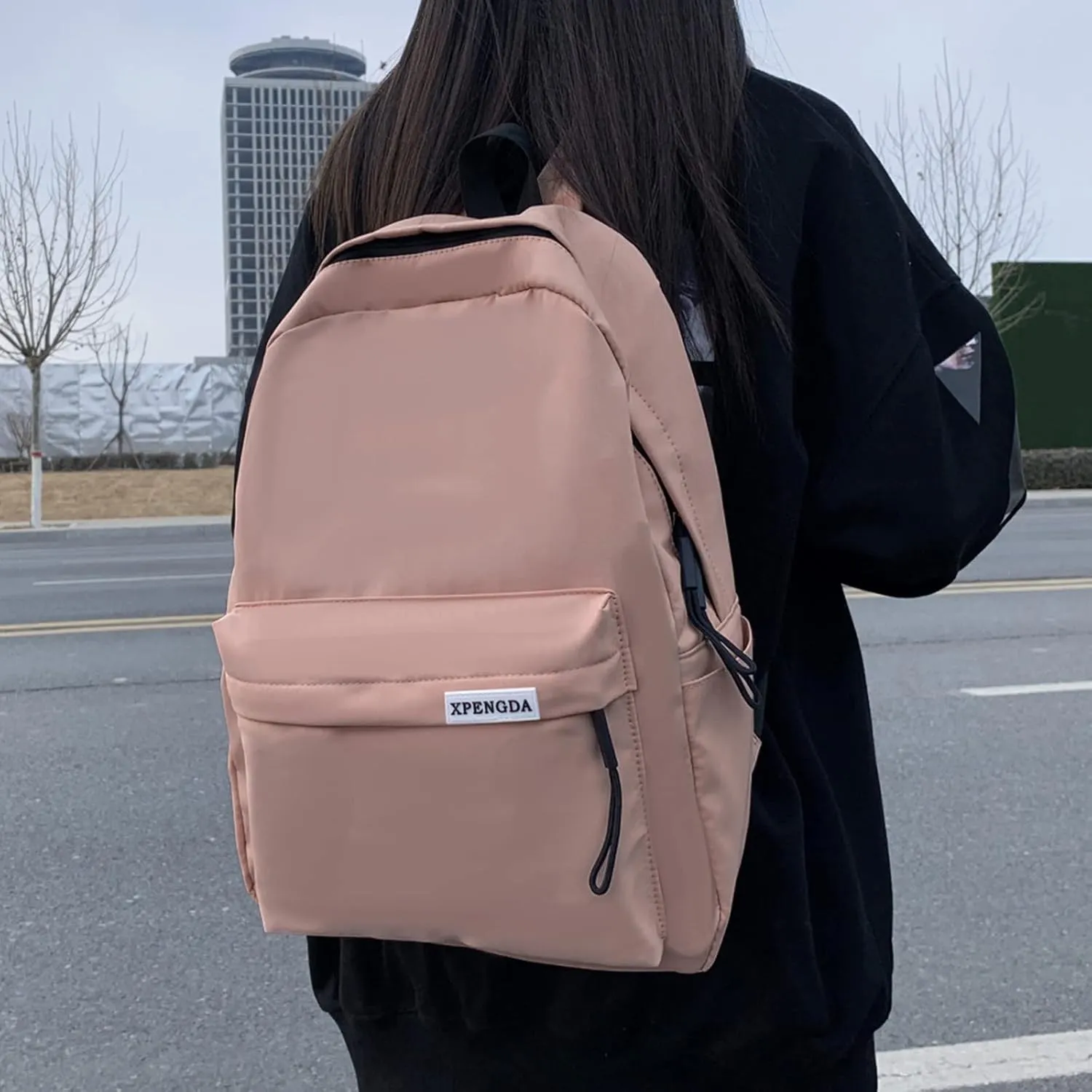 Men And Women Adult Fashion Solid Color Nylon Zipper Simple Large Capacity Student Backpack Retro Backpack (One Size)