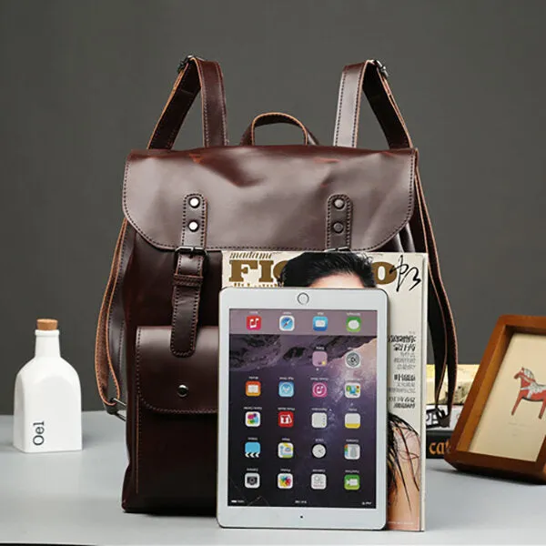 Men And Women Retro Leather Large Capacity Backpack Travel Bag