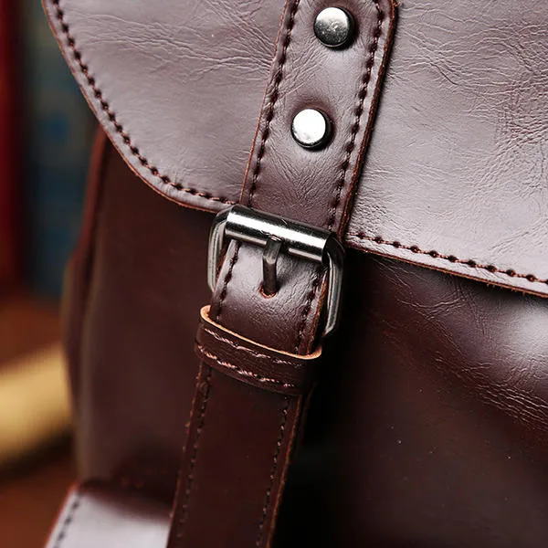 Men And Women Retro Leather Large Capacity Backpack Travel Bag