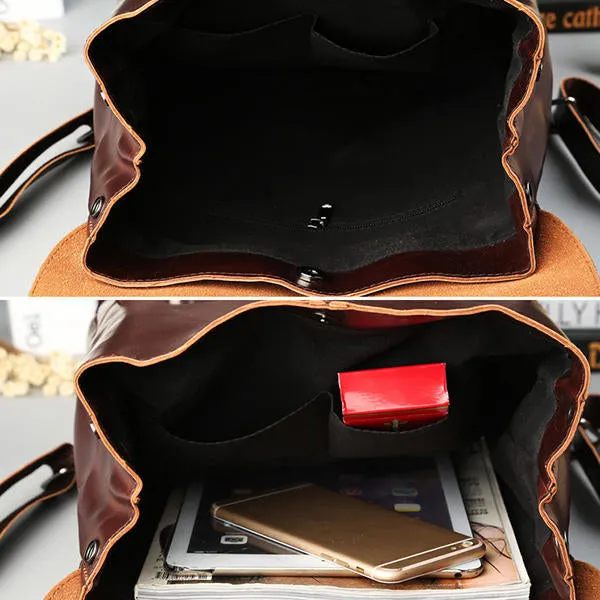Men And Women Retro Leather Large Capacity Backpack Travel Bag