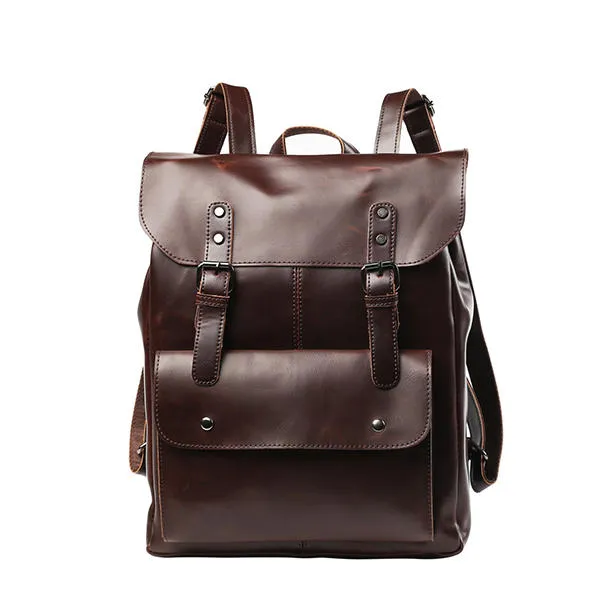 Men And Women Retro Leather Large Capacity Backpack Travel Bag