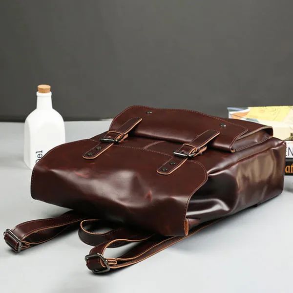 Men And Women Retro Leather Large Capacity Backpack Travel Bag