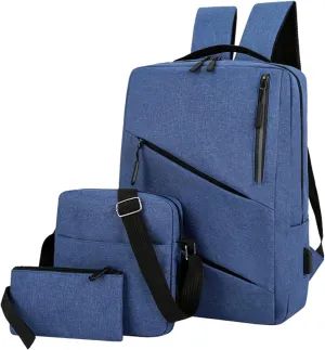 Men Backpack Three Piece Solid Color Computer Bag Business Bag Shoulder Water Proof Boys Bassinet (Blue, One Size)