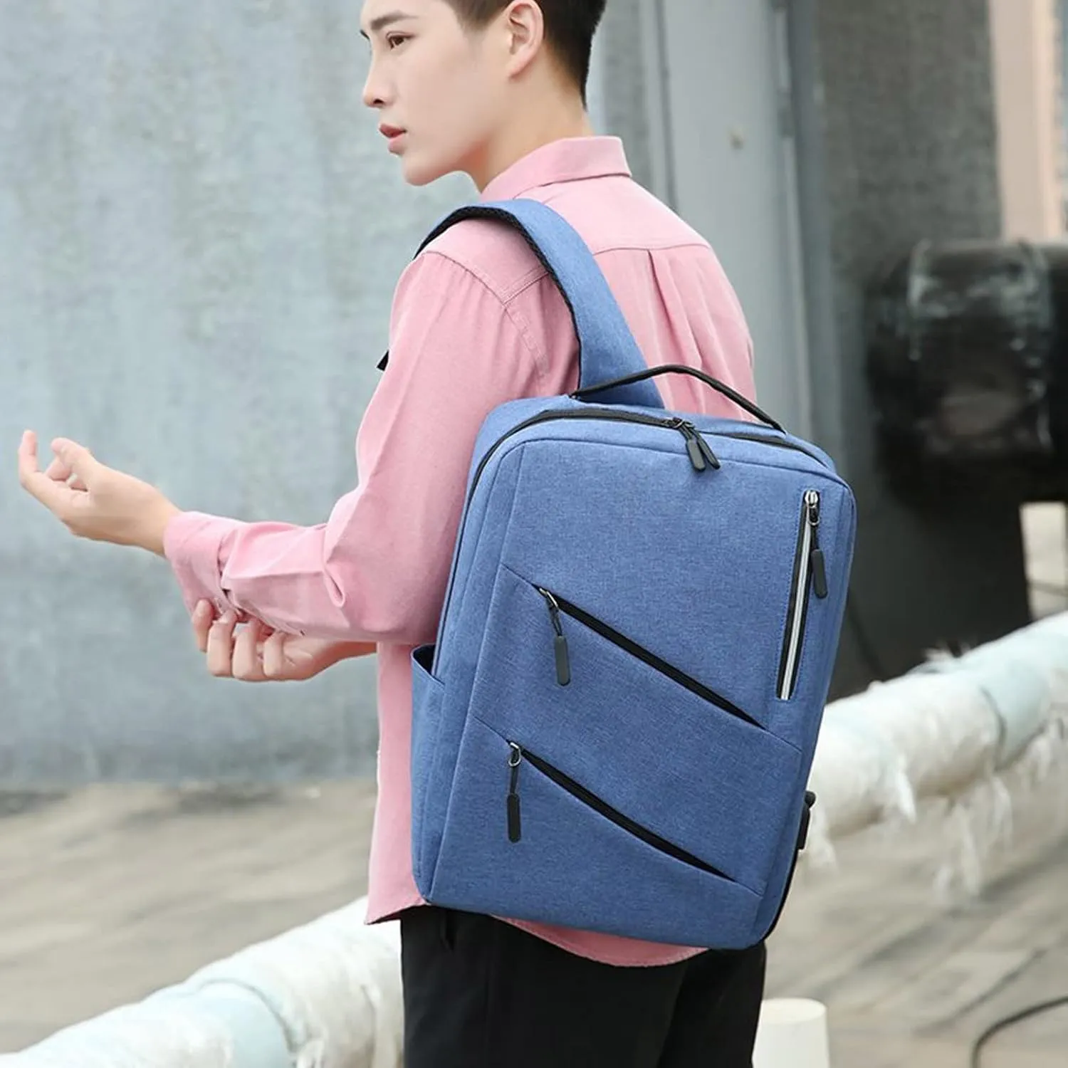 Men Backpack Three Piece Solid Color Computer Bag Business Bag Shoulder Water Proof Boys Bassinet (Blue, One Size)