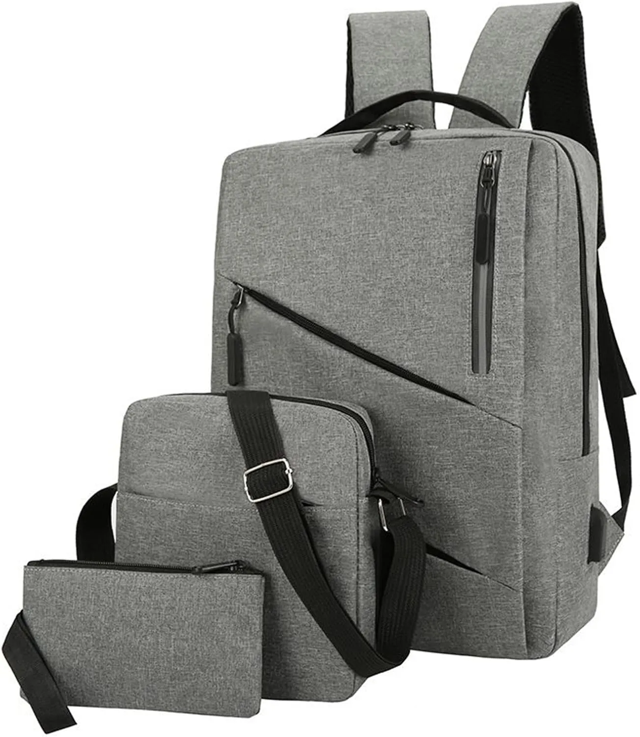 Men Backpack Three Piece Solid Color Computer Bag Business Bag Shoulder Water Proof Boys Bassinet (Grey, One Size)