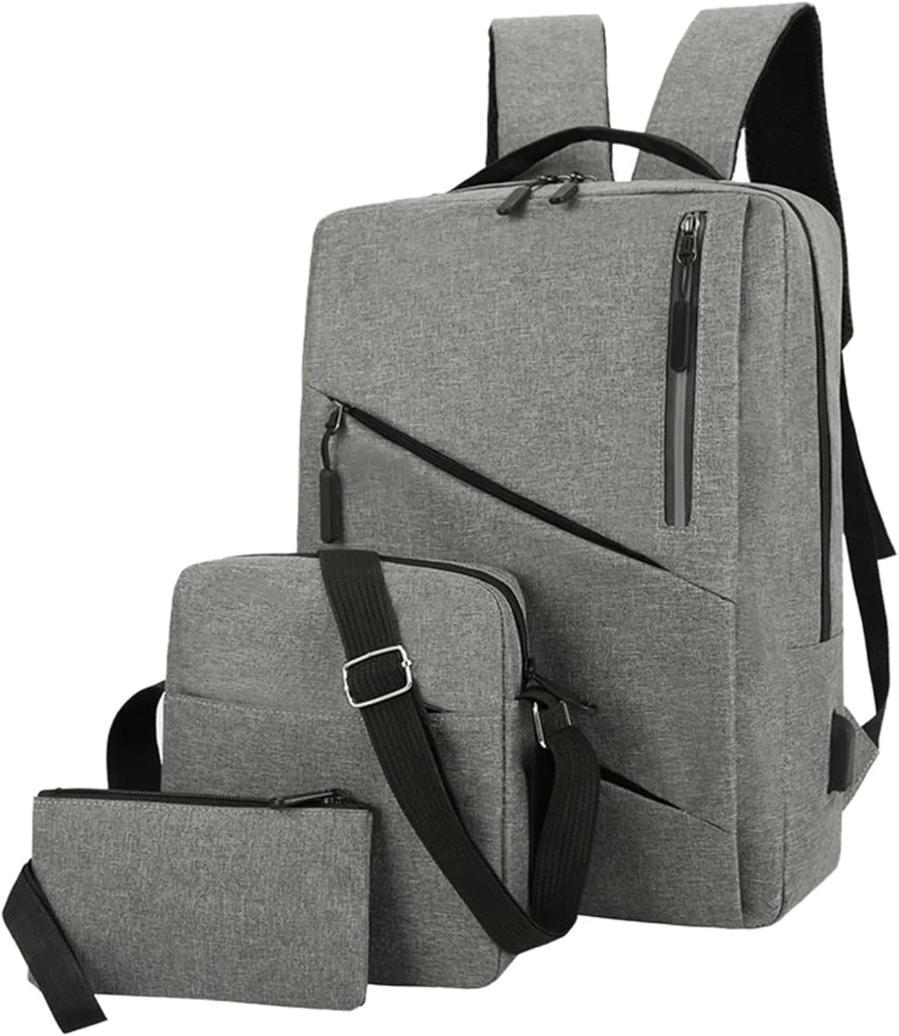Men Backpack Three Piece Solid Color Computer Bag Business Bag Shoulder Water Proof Boys Bassinet (Grey, One Size)
