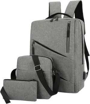 Men Backpack Three Piece Solid Color Computer Bag Business Bag Shoulder Water Proof Boys Bassinet (Grey, One Size)
