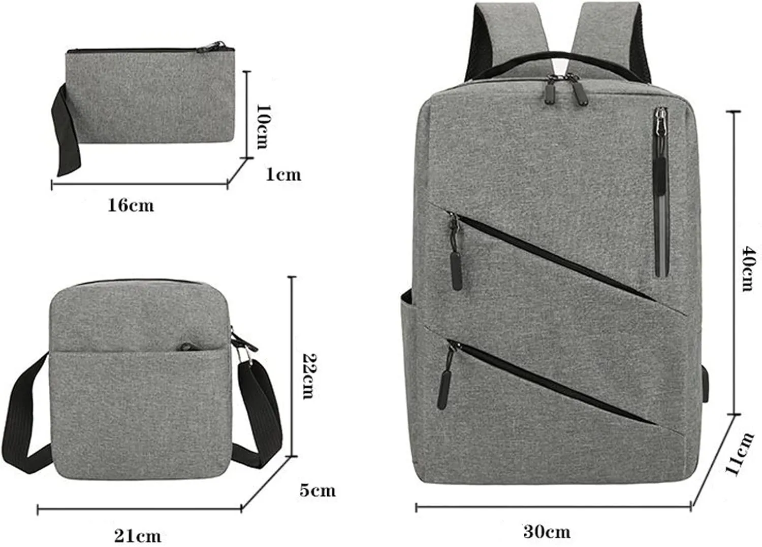 Men Backpack Three Piece Solid Color Computer Bag Business Bag Shoulder Water Proof Boys Bassinet (Grey, One Size)