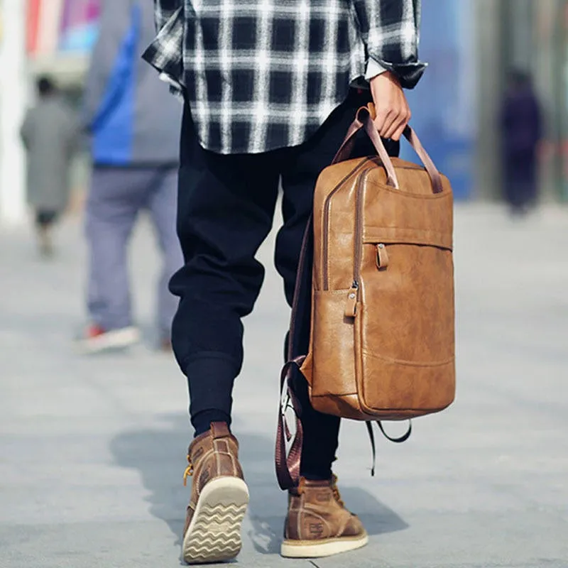 Men Large Capacity Faux Leather Backpack For Outdoor Travel