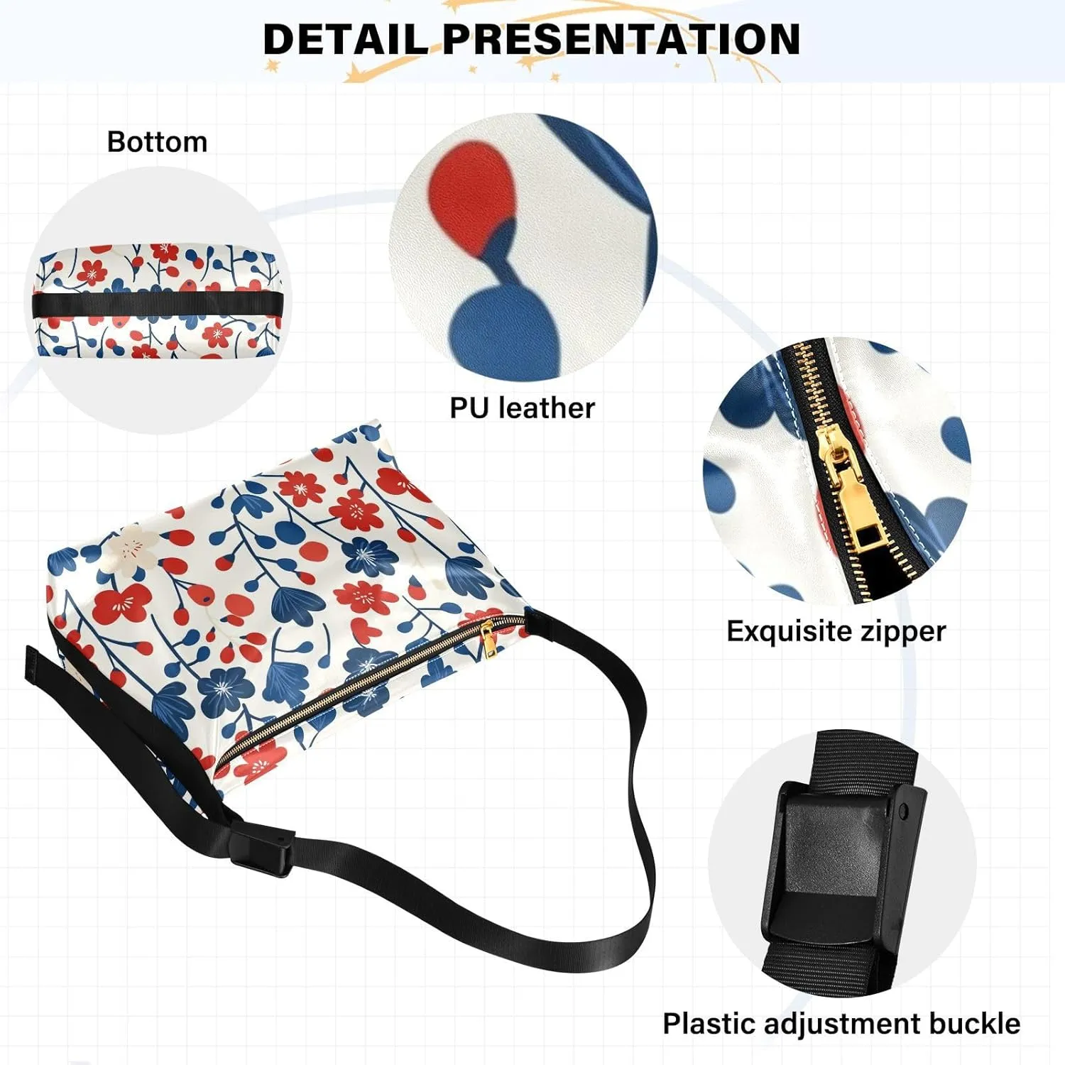 Men Medium Crossbody Bags Trendy Mens Shoulder Bags Crossbody Side Bag Flowers Vibrant Blossoms Japanese