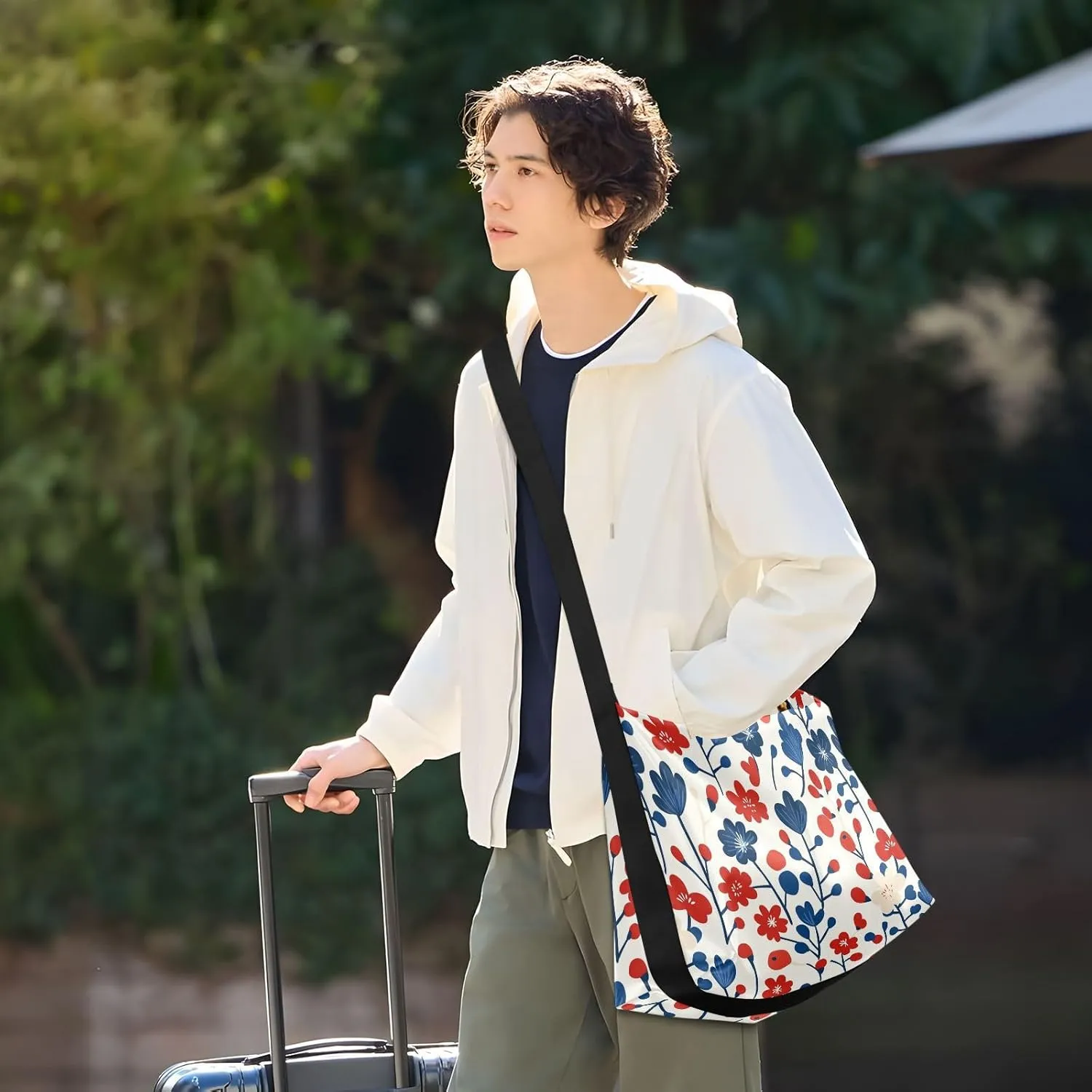 Men Medium Crossbody Bags Trendy Mens Shoulder Bags Crossbody Side Bag Flowers Vibrant Blossoms Japanese