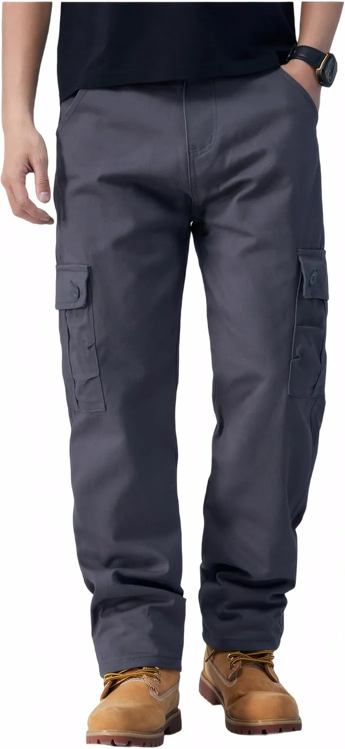 Mens Casual Military Pants, Cotton Cargo Work Pants Multi-Pocket