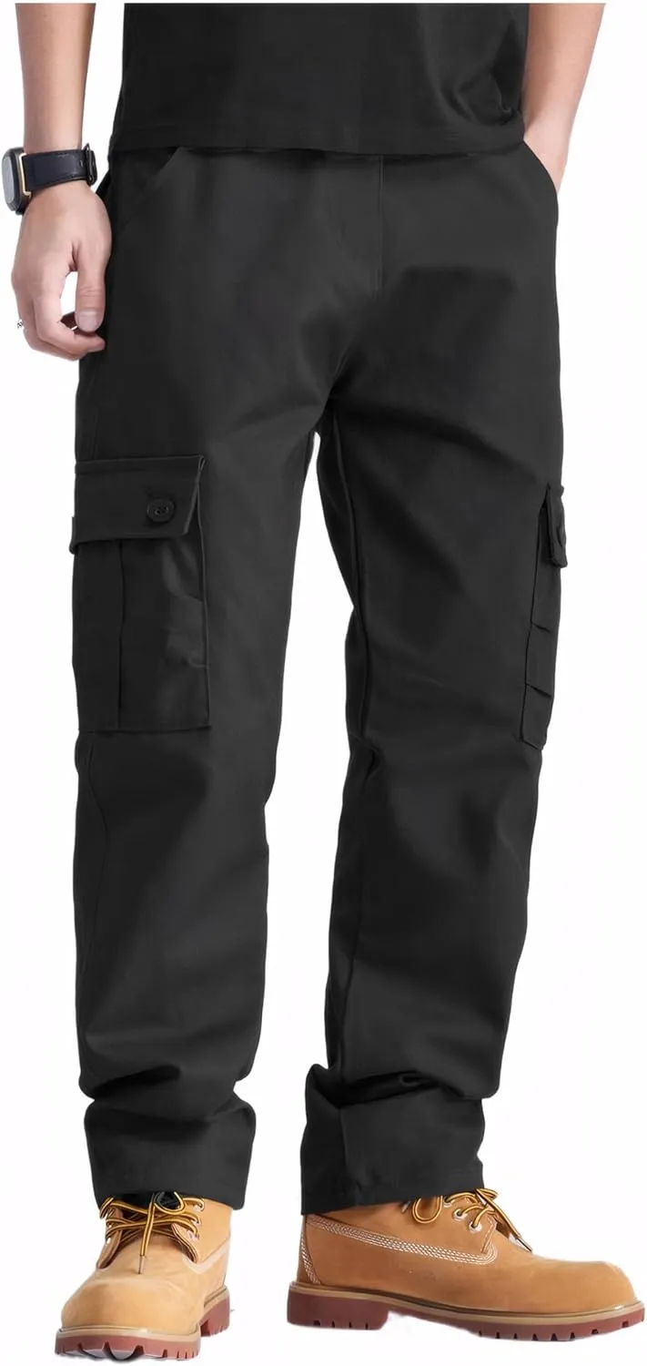 Mens Casual Military Pants, Cotton Cargo Work Pants Multi-Pocket
