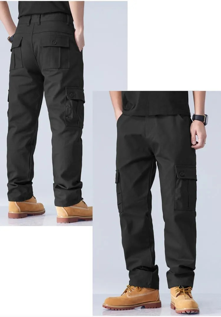 Mens Casual Military Pants, Cotton Cargo Work Pants Multi-Pocket