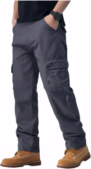 Mens Casual Military Pants, Cotton Cargo Work Pants Multi-Pocket