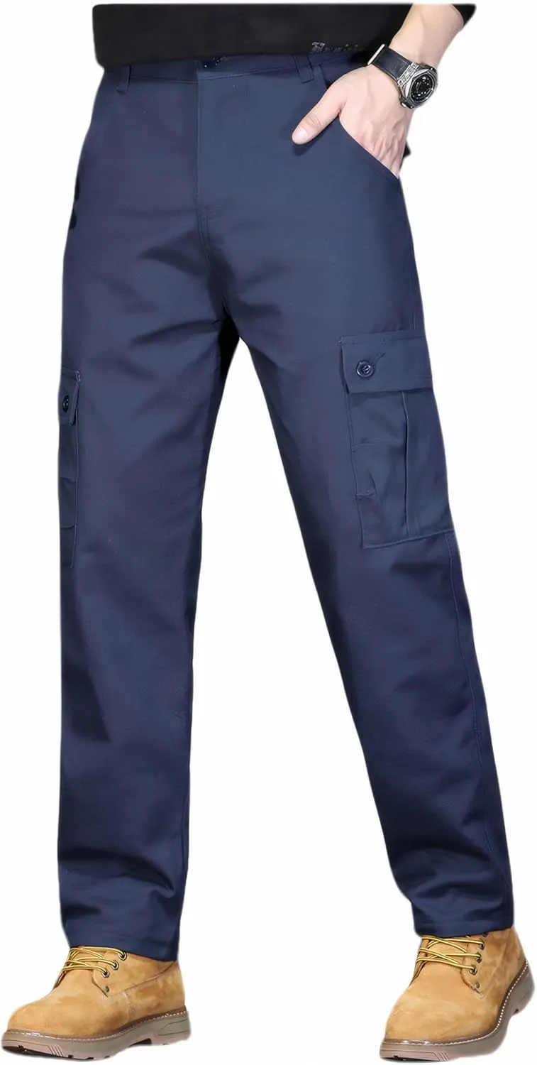 Mens Casual Military Pants, Cotton Cargo Work Pants Multi-Pocket