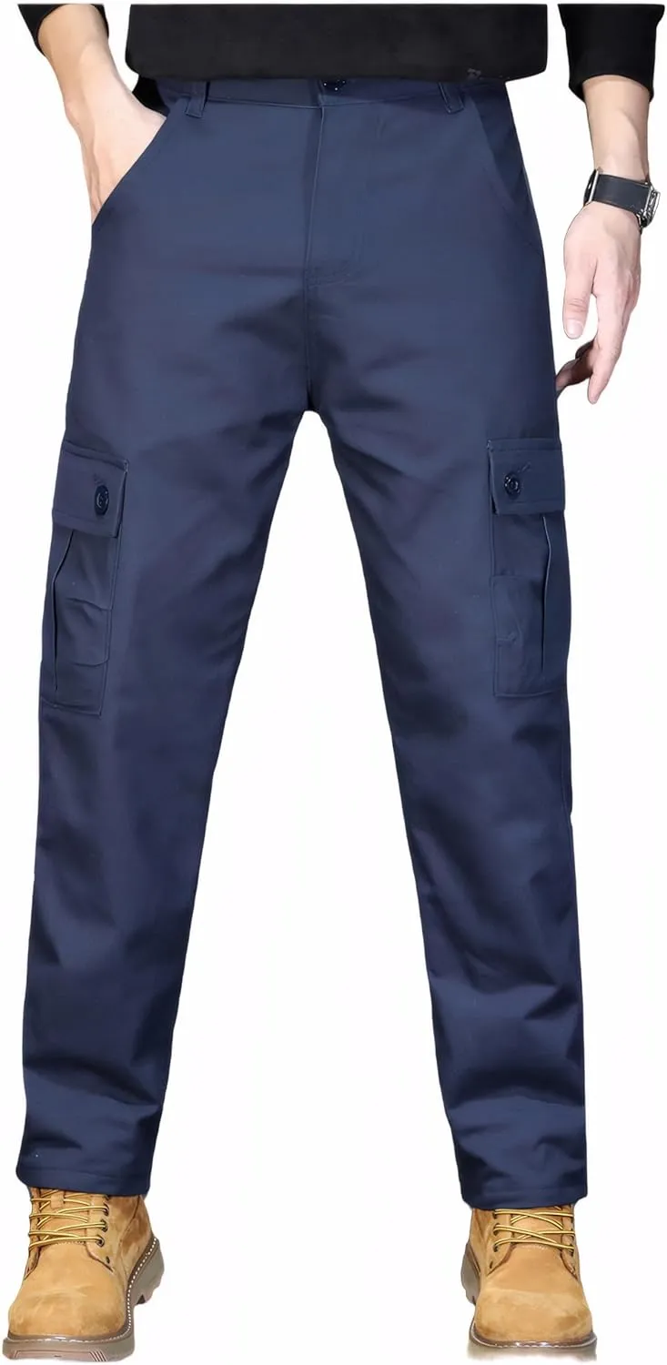Mens Casual Military Pants, Cotton Cargo Work Pants Multi-Pocket