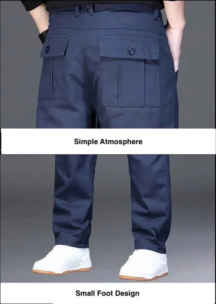 Mens Casual Military Pants, Cotton Cargo Work Pants Multi-Pocket