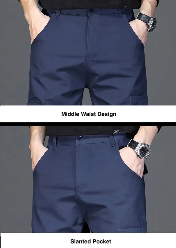 Mens Casual Military Pants, Cotton Cargo Work Pants Multi-Pocket