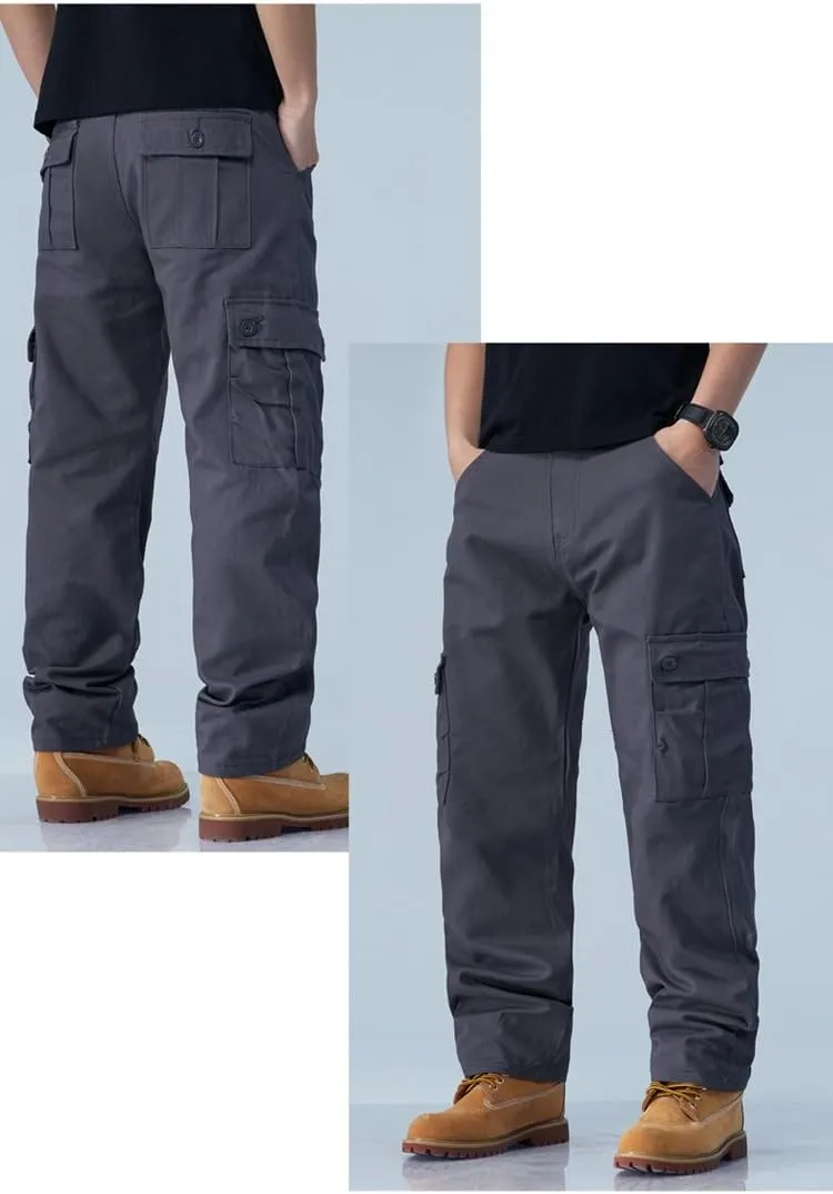 Mens Casual Military Pants, Cotton Cargo Work Pants Multi-Pocket