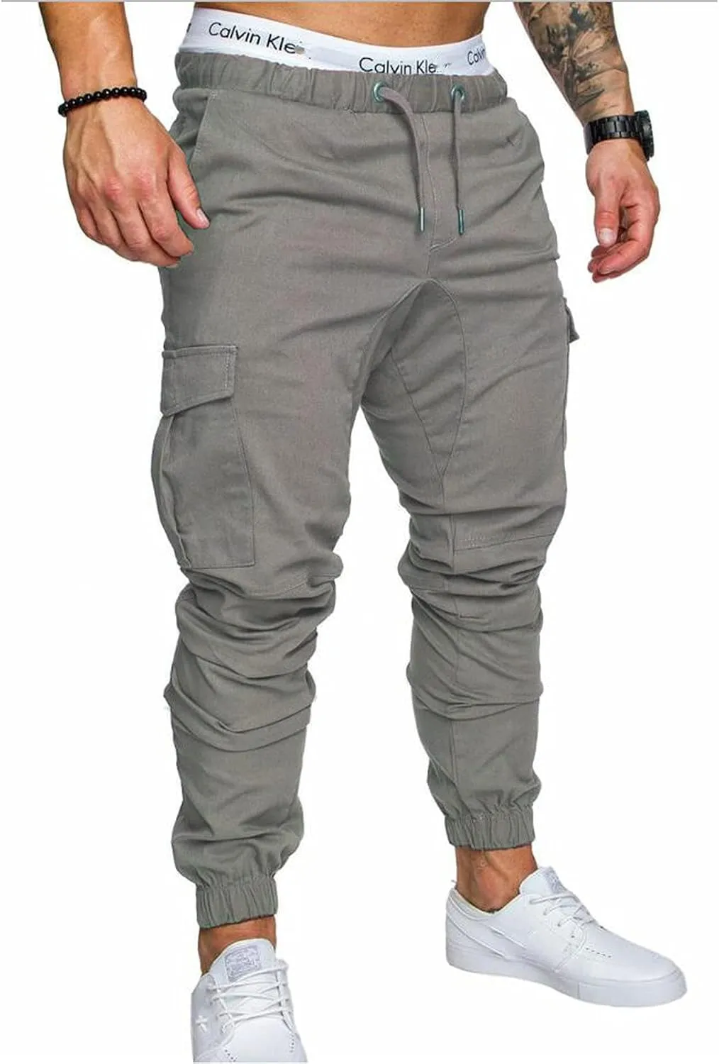 Men's Casual Multi-Pocket Trousers Sports Drawstring Trousers