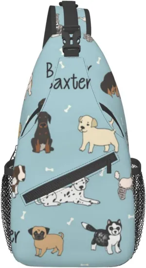 Men'S Crossbody Sling Backpack-Cartoon Doodle Puppy Dog Chest Bags Casual Sport Travel Hiking Daypack