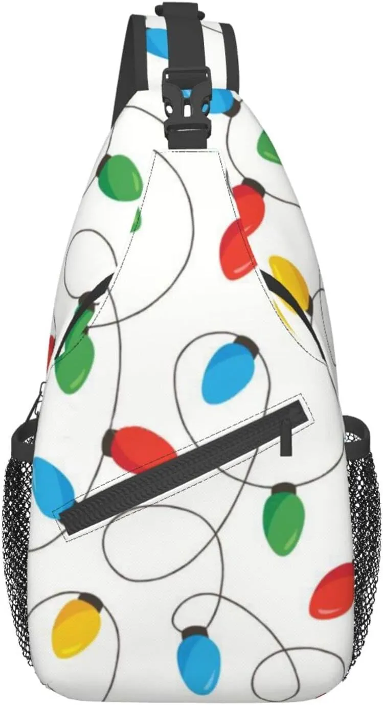 Men'S Crossbody Sling Backpack-Christmas Rainbow Light Bulb Chest Bags Casual Sport Travel Hiking Daypack