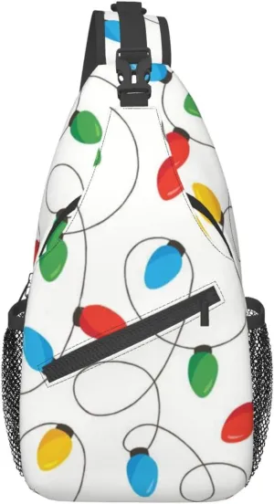 Men'S Crossbody Sling Backpack-Christmas Rainbow Light Bulb Chest Bags Casual Sport Travel Hiking Daypack