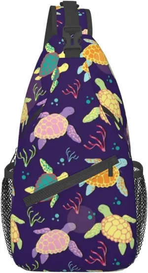 Men'S Crossbody Sling Backpack Colorful Ocean Sea Turtle Chest Bags Casual Sport Travel Hiking Daypack