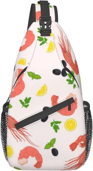 Men'S Crossbody Sling Backpack Delicious Shrimp Pattern Chest Bags Casual Sport Travel Hiking Daypack