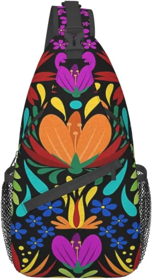 Men'S Crossbody Sling Backpack Ethnic Mexican Spring Floral Chest Bags Casual Sport Travel Hiking Daypack