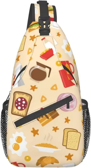 Men'S Crossbody Sling Backpack Food Pattern Chest Bags Casual Sport Travel Hiking Daypack