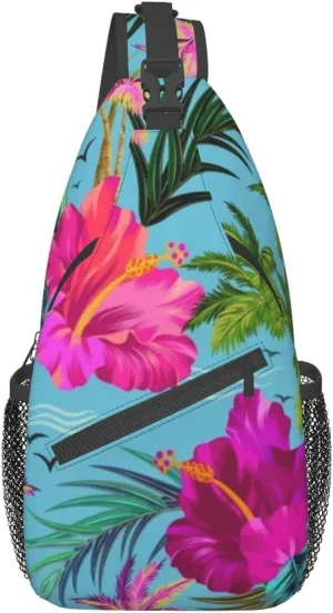 Men'S Crossbody Sling Backpack-Hello Hawaii Flower Chest Bags Casual Sport Travel Hiking Daypack