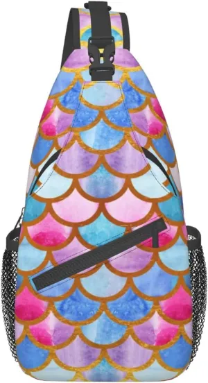 Men'S Crossbody Sling Backpack-Mermaid Scales Chest Bags Casual Sport Travel Hiking Daypack