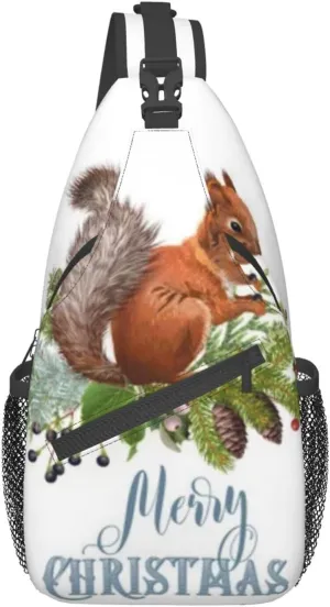 Men'S Crossbody Sling Backpack-Merry Christmas Animal Squirrel Chest Bags Casual Sport Travel Hiking Daypack