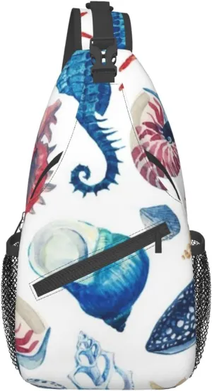 Men'S Crossbody Sling Backpack-Seashells Beach Starfish Seahorse Chest Bags Casual Sport Travel Hiking Daypack