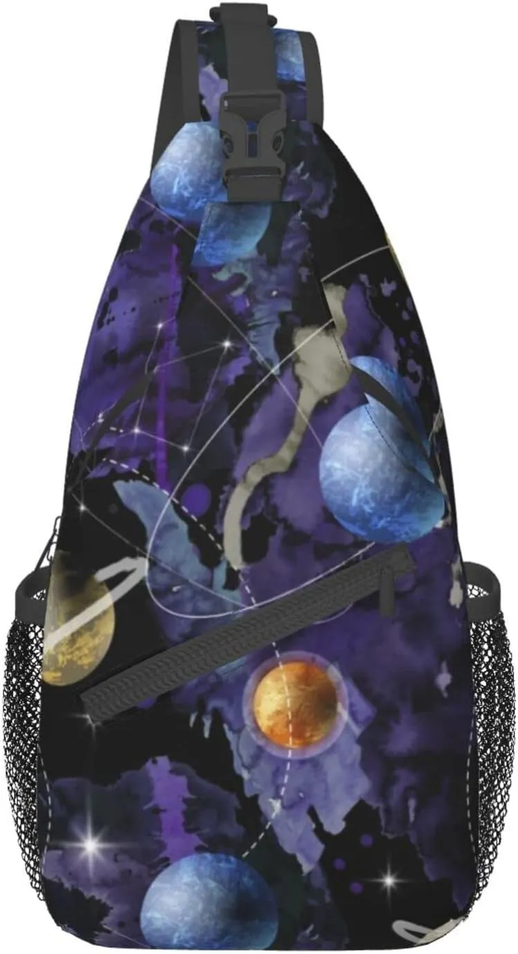 Men'S Crossbody Sling Backpack-Space And Planets Chest Bags Casual Sport Travel Hiking Daypack